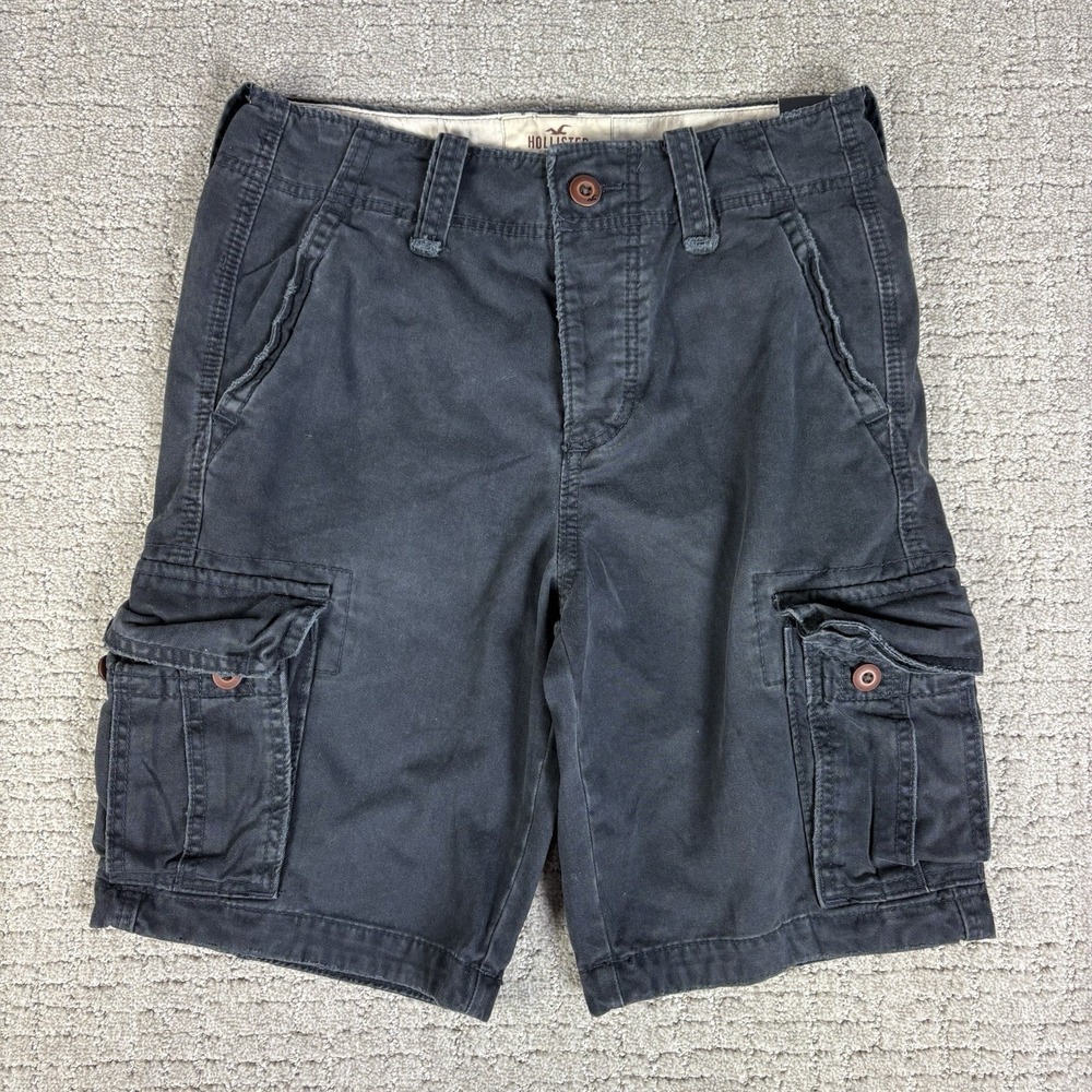 Hollister Cargo Shorts 10" Inseam Button Fly Cotton Black Mens Size 28
